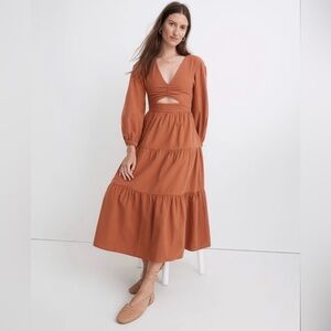 NEW Madewell Orange Midi Cutout Dress